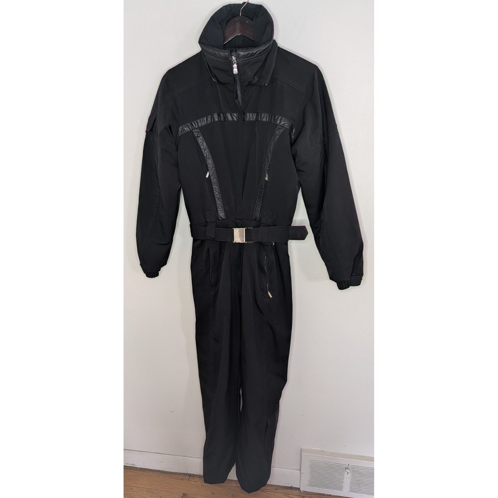 VTG Nils High Neck Belted Utility Ski Suit Aprés Ski Glam Sz 2 Black Minimalist